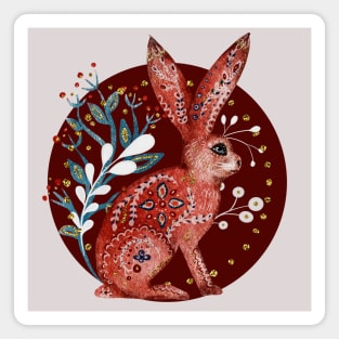 Nordic Folk Art Hare, Woodland Animal Folk Art Magnet